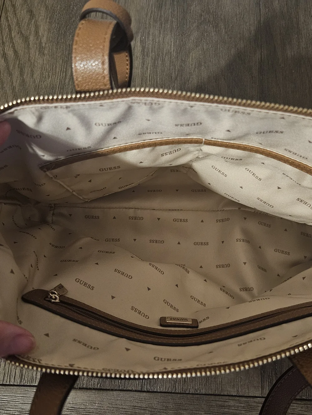 GUESS Women's Tan Leather Tote Bag